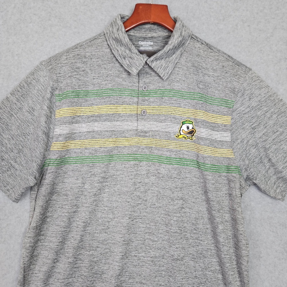 Captivating Oregon Ducks Mens Size Medium Gray Striped Space Dye Polo Shirt New